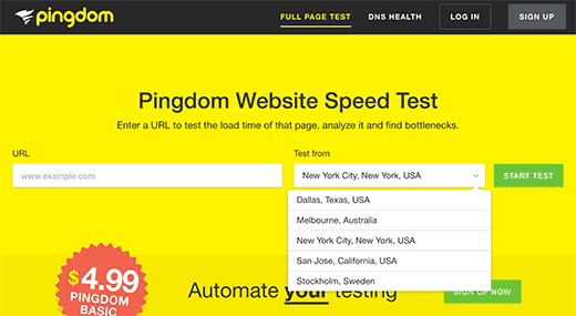 pingdom tester velocita