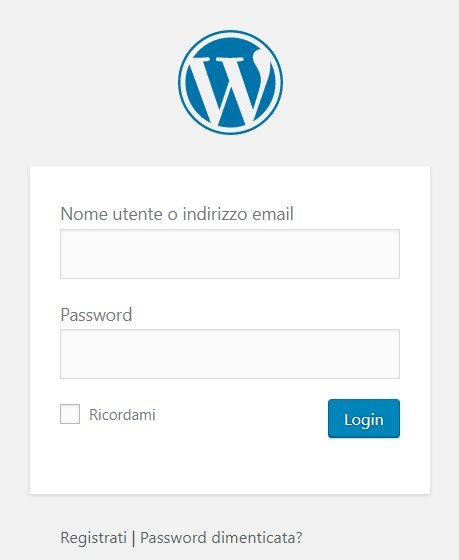 pagina accesso pannello amministrativo WordPress