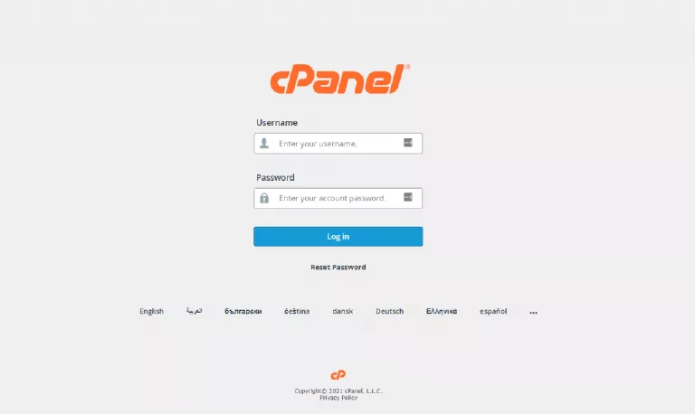 schermata di login cPanel