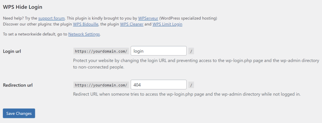 Le impostazioni WPS Hide Login su WordPress