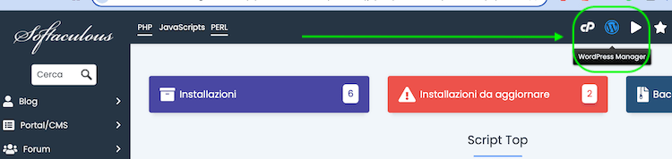 wordpress manager su softaculous